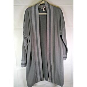 Isaac Mizrahi Live! Brushed Fleece Lurex Trim Duster Cardigan Soft Women Size L